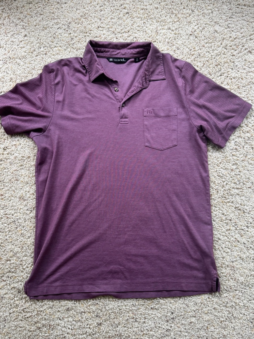 Travis Mathew size medium burgundy striped golf polo